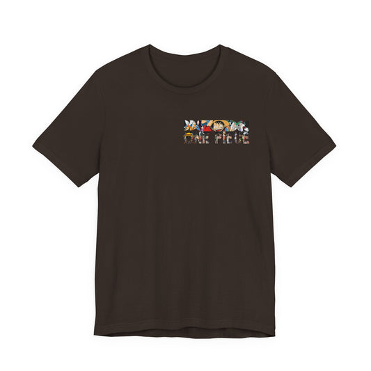 CanvasPrismatique One Piece Fiery graphic tee in dark brown cotton with a small Luffy chest print.