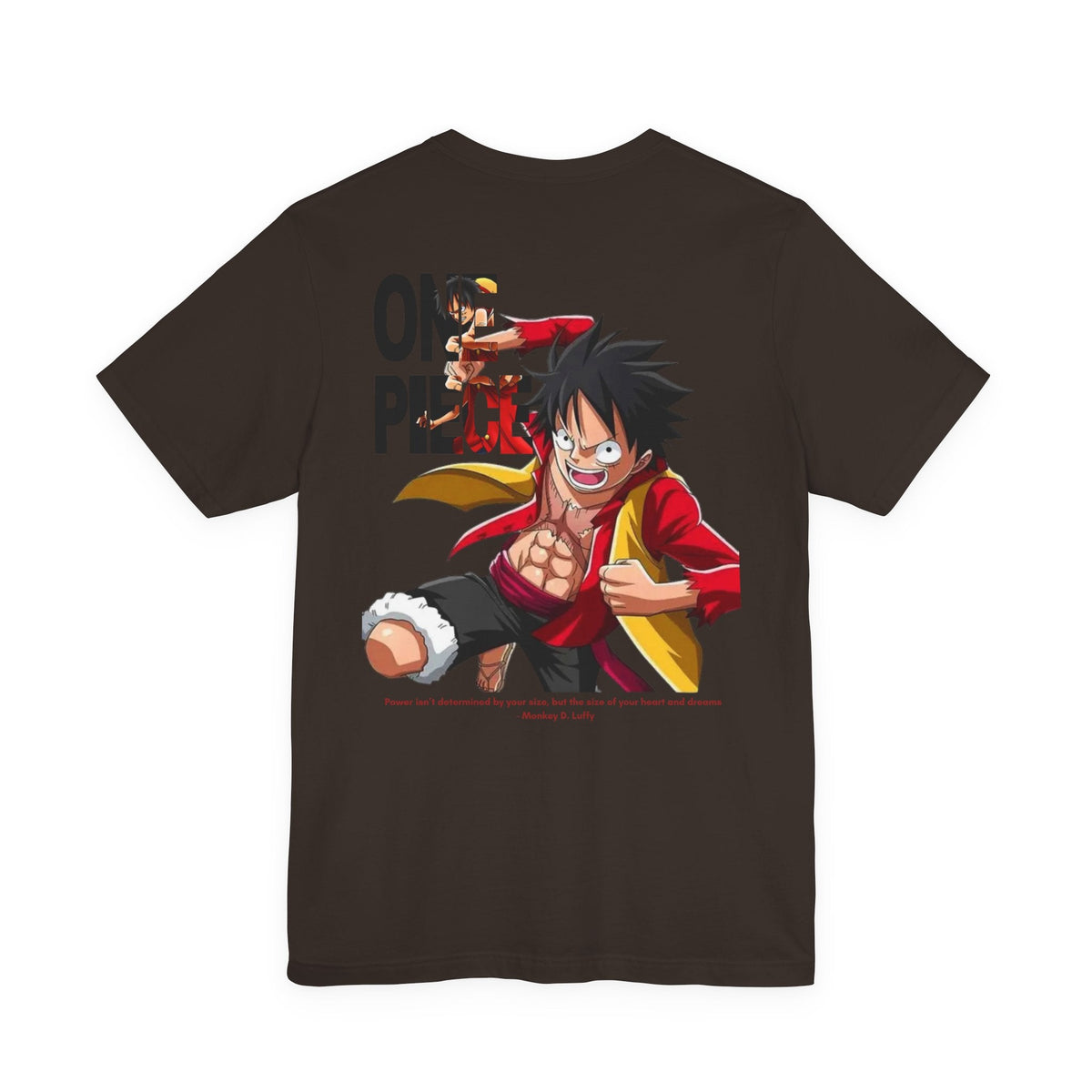 CanvasPrismatique black cotton graphic t-shirt featuring a bold Monkey D. Luffy illustration on the back