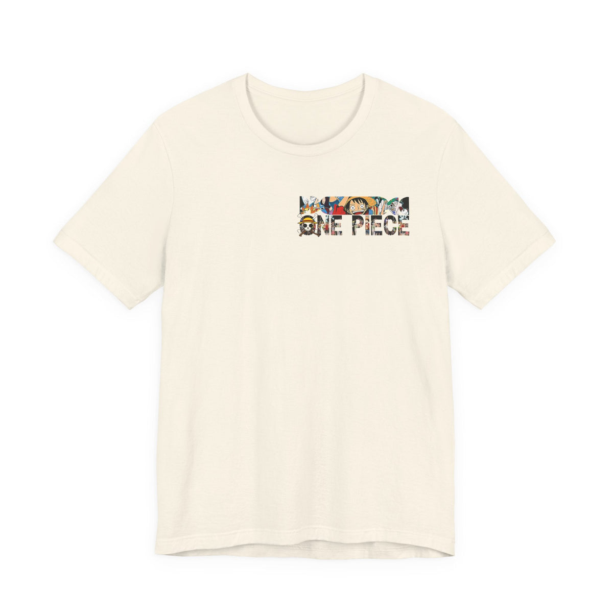 CanvasPrismatique cream cotton t-shirt featuring a small One Piece logo graphic on the front chest