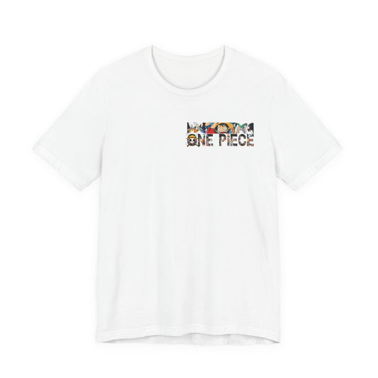 CanvasPrismatique white cotton crew neck t-shirt featuring a small One Piece graphic on the left chest